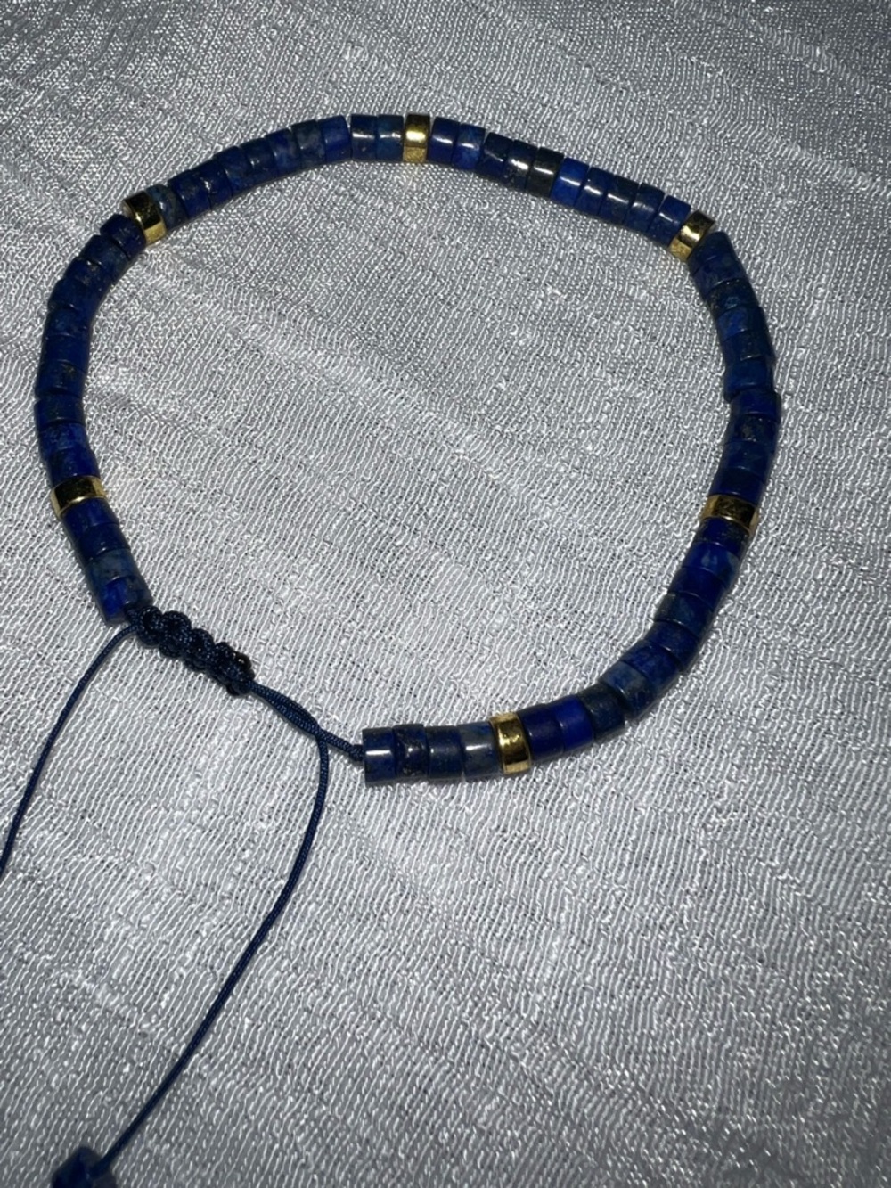 Lapis Lazuli “Stone of Truth” Adjustable Bracelet with Gold Accents approx 4 mm